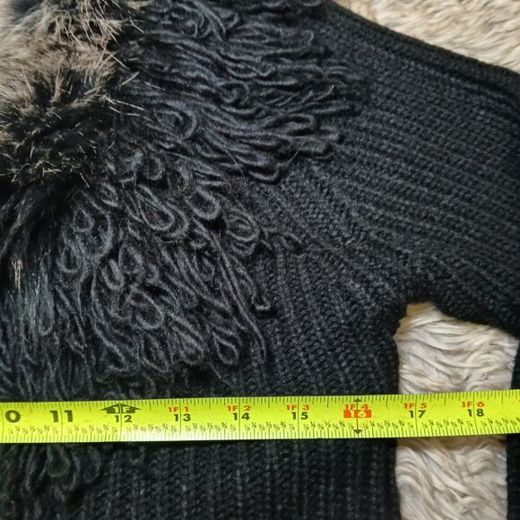 IB Diffusion XL Black Knit Cardigan Sweater Faux Fur Fringe Stevie Nicks Y2K - Picture 6 of 8
